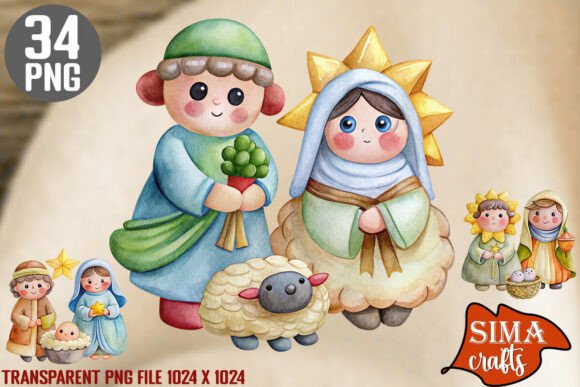 34 High-Quality Christmas Nativity PNG Illustrations