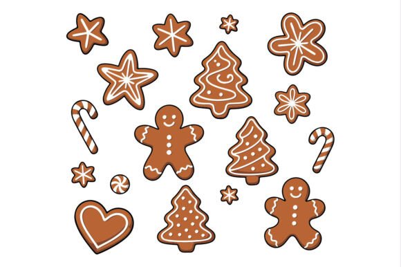 Christmas Gingerbread Elements Vector Illustrations