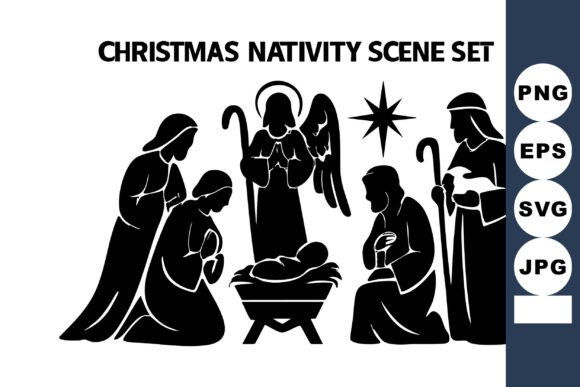 Christmas Nativity Scene Set Featuring H Illustrations