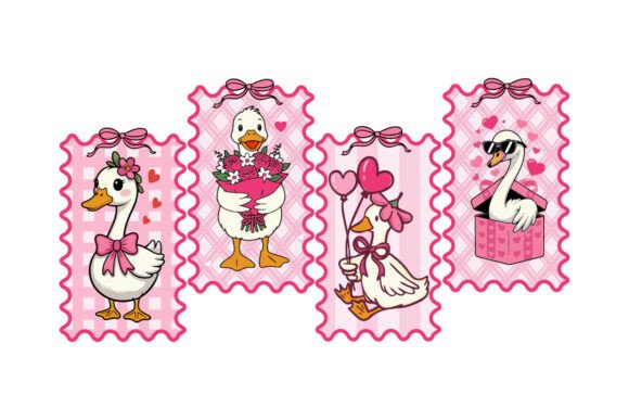 Cute Religious Valentine Geese Stamp PNG for Crafts