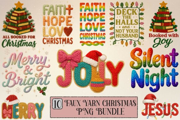 Faux Yarn Mixed Christmas PNG Bundle: Festive Illustrations