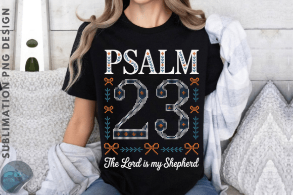 Floral Toile Blue Faith Psalm 23 PNG Illustrations
