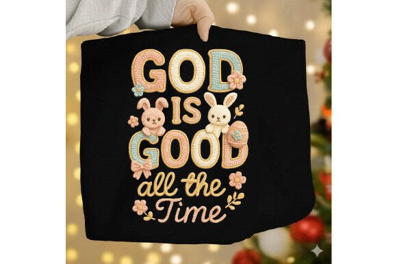 God is Good Bunny Crochet Yarn PNG Illustrations