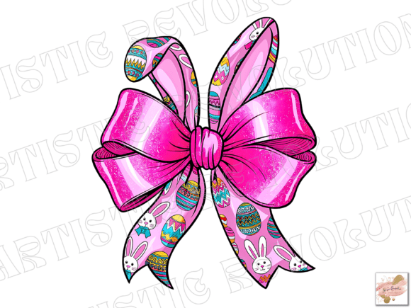 Pink Glitter Coquette Easter Bunny Bow Illustrations