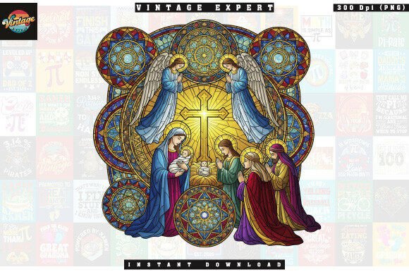 Stained Glass Christmas Nativity Scene Illustrations